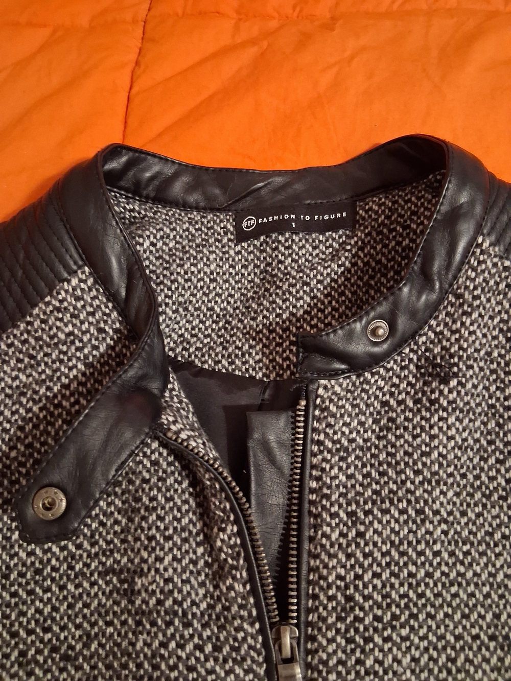 Fashion To Figure  Black and Gray Textured Panel Moto Jacket - Picture 4 of 6